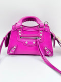 Balenciaga calfskin Crossbody Bags Neo Classic Mini Handbag in Fuchsia Grainy with Handbag