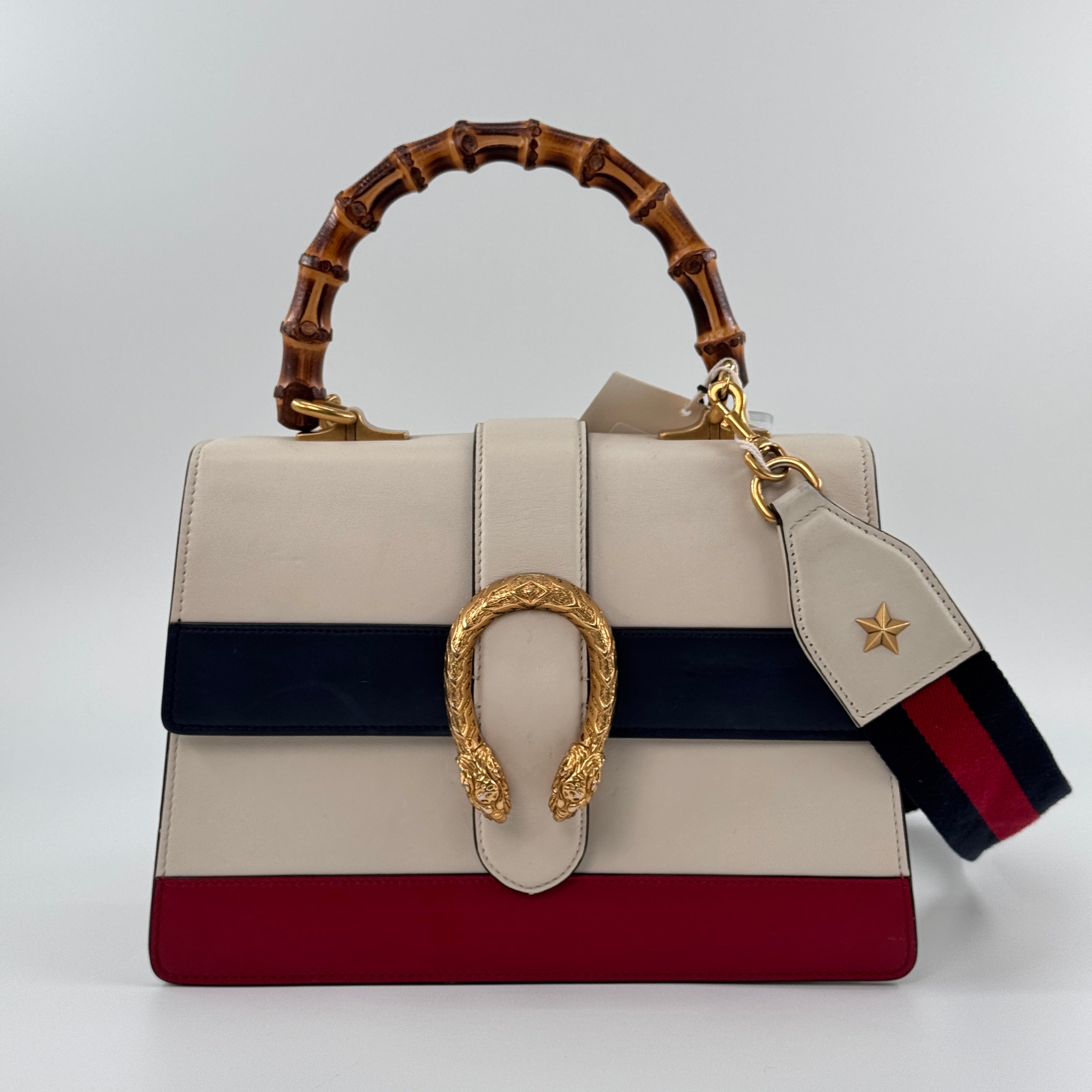 Pre‑owned Gucci Dionysus Bamboo Handle Tricolor Leather Shoulder Bag