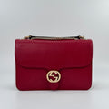 Gucci Interlocking GG Red Pebbled Leather Flap Chain Shoulder Crossbody Bag