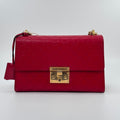 Pre-owned Gucci Padlock Red Micro GG Embossed Leather Chain Shoulder Crossbody Bag
