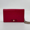 Pre‑owned Gucci Guccissima Red Leather Bow Detail WOC Chain Crossbody Wallet On Chain