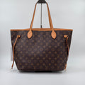 Pre‑owned Louis Vuitton Neverfull MM Monogram Tote Bag Red Interior