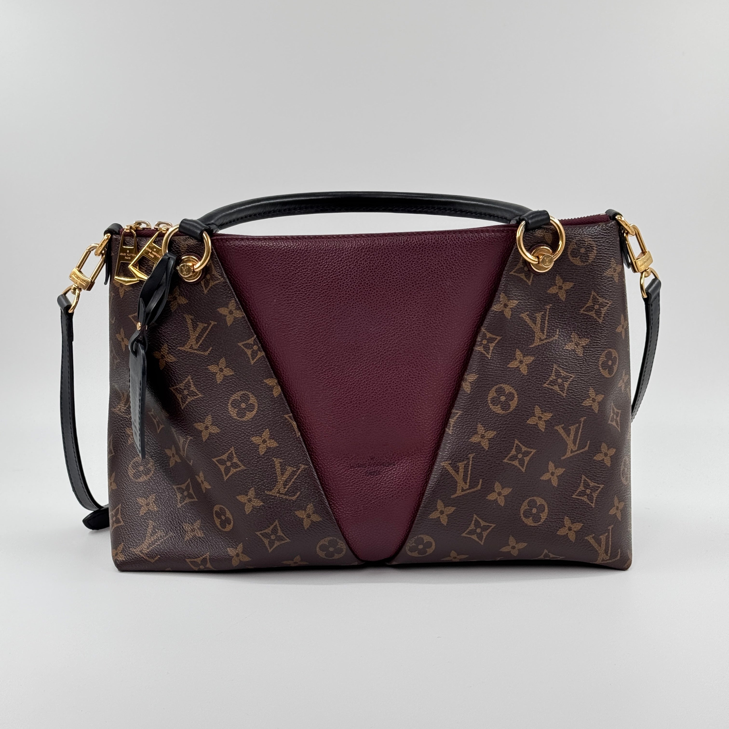 Pre‑owned Louis Vuitton V Tote MM Monogram Canvas Top Handle Crossbody Bag