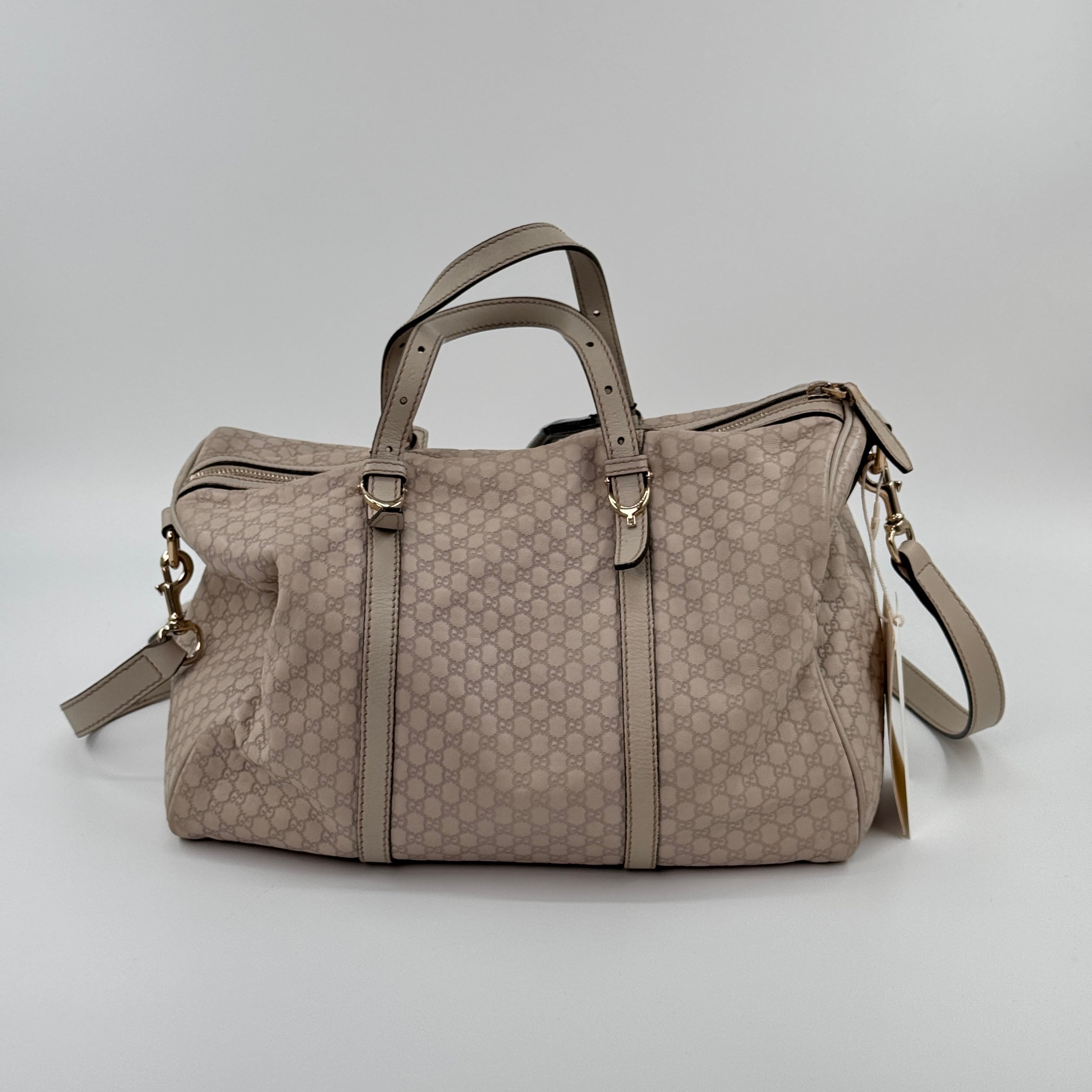 Pre‑owned Gucci Guccissima Off‑White Embossed Leather Boston Handbag