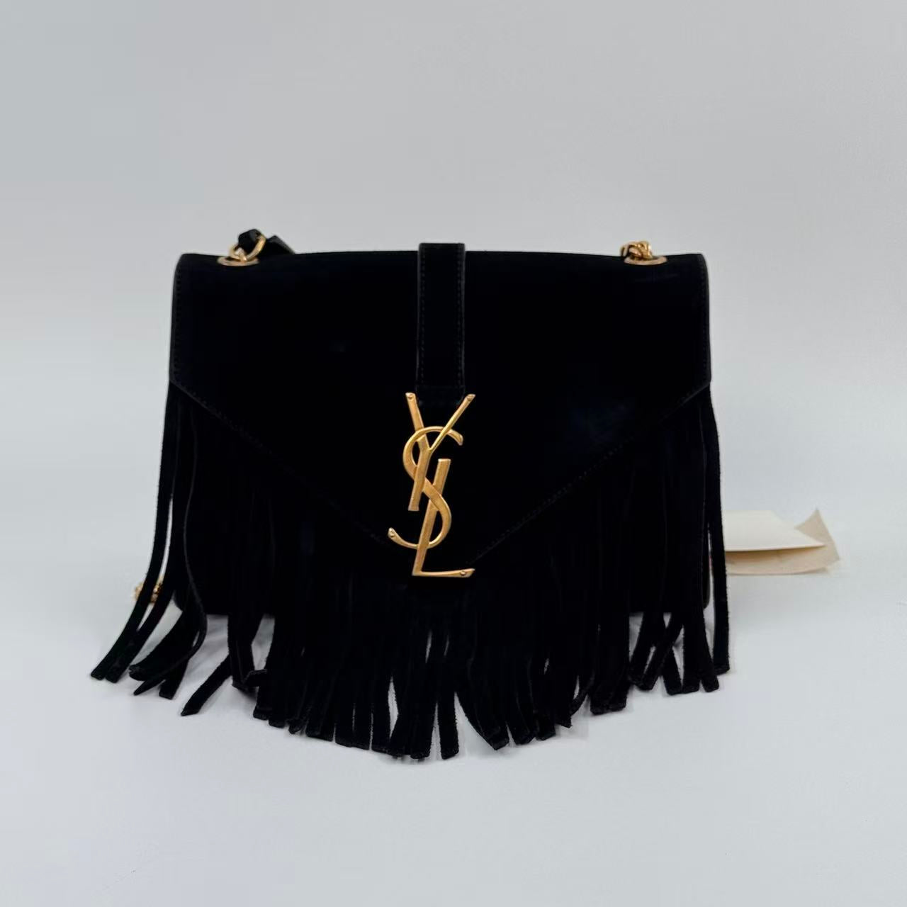 Saint Laurent Kate Tassel Medium Shoulder Bag Black Suede Gold Logo Chain Crossbody Bag