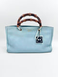 GUCCI calfskin Tote Bags Bamboo Shopper Medium Tote Bag Blue Grained Leather