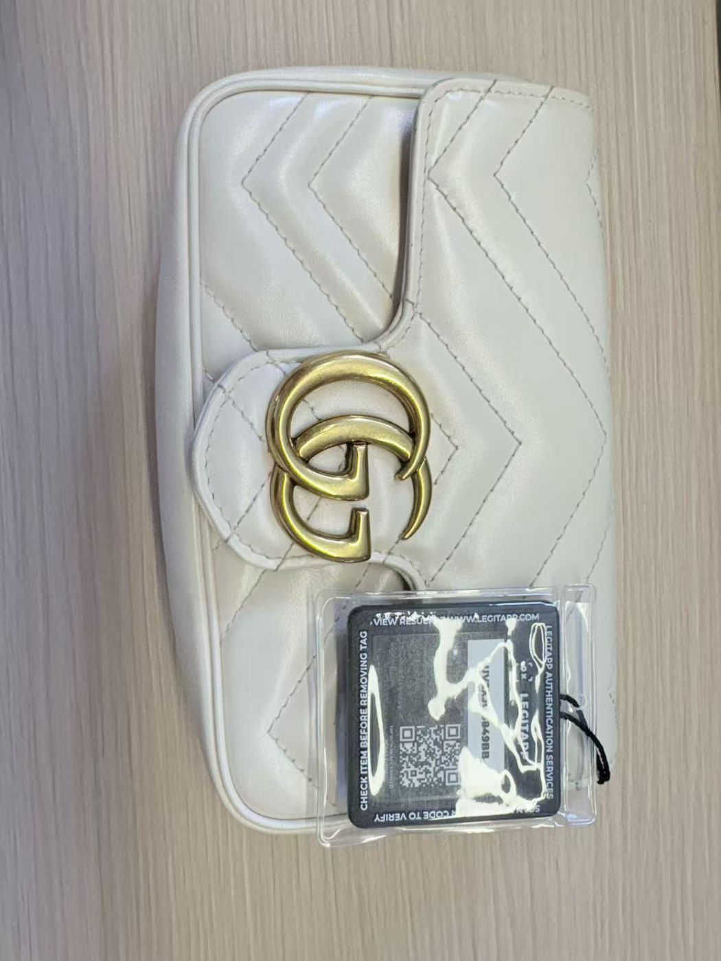 Pre‑owned Gucci GG Marmont White Chevron Quilted Leather Chain Crossbody Bag