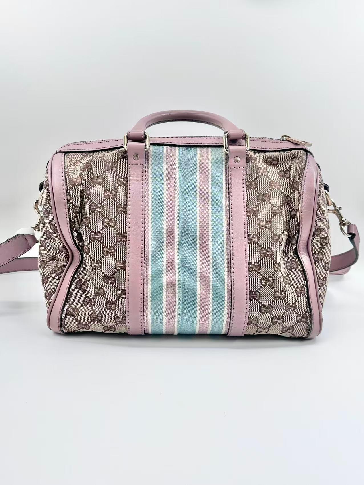 GUCCI canvas Tote Bags GG Supreme Web Stripe Boston Handbag With Crossbody Strap