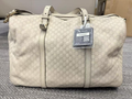 Pre‑owned Gucci Guccissima Off‑White Embossed Leather Boston Handbag