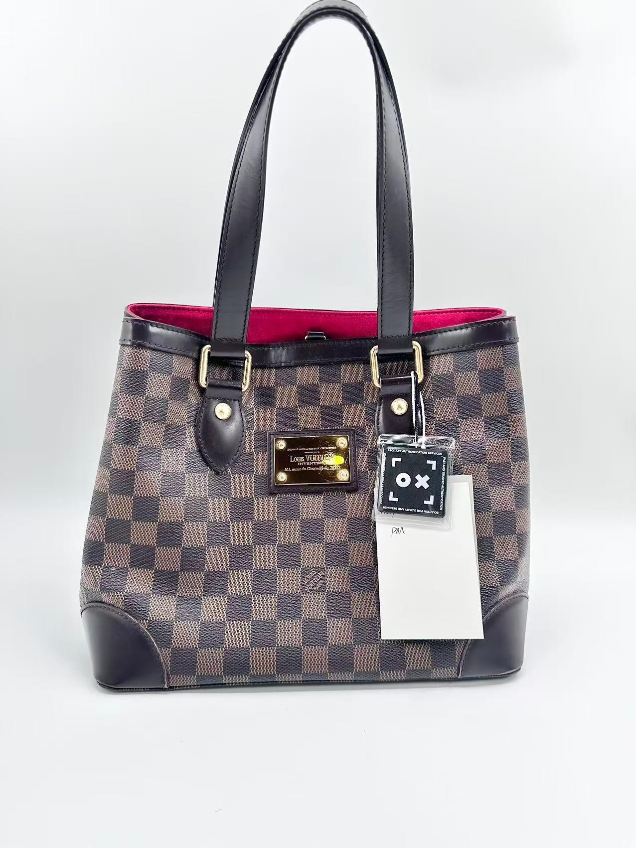 Louis Vuitton canvas Shoulder Bags Hampstead PM Damier Ebene Tote Bag with Gold Plaque & Adjustable Leather Handles