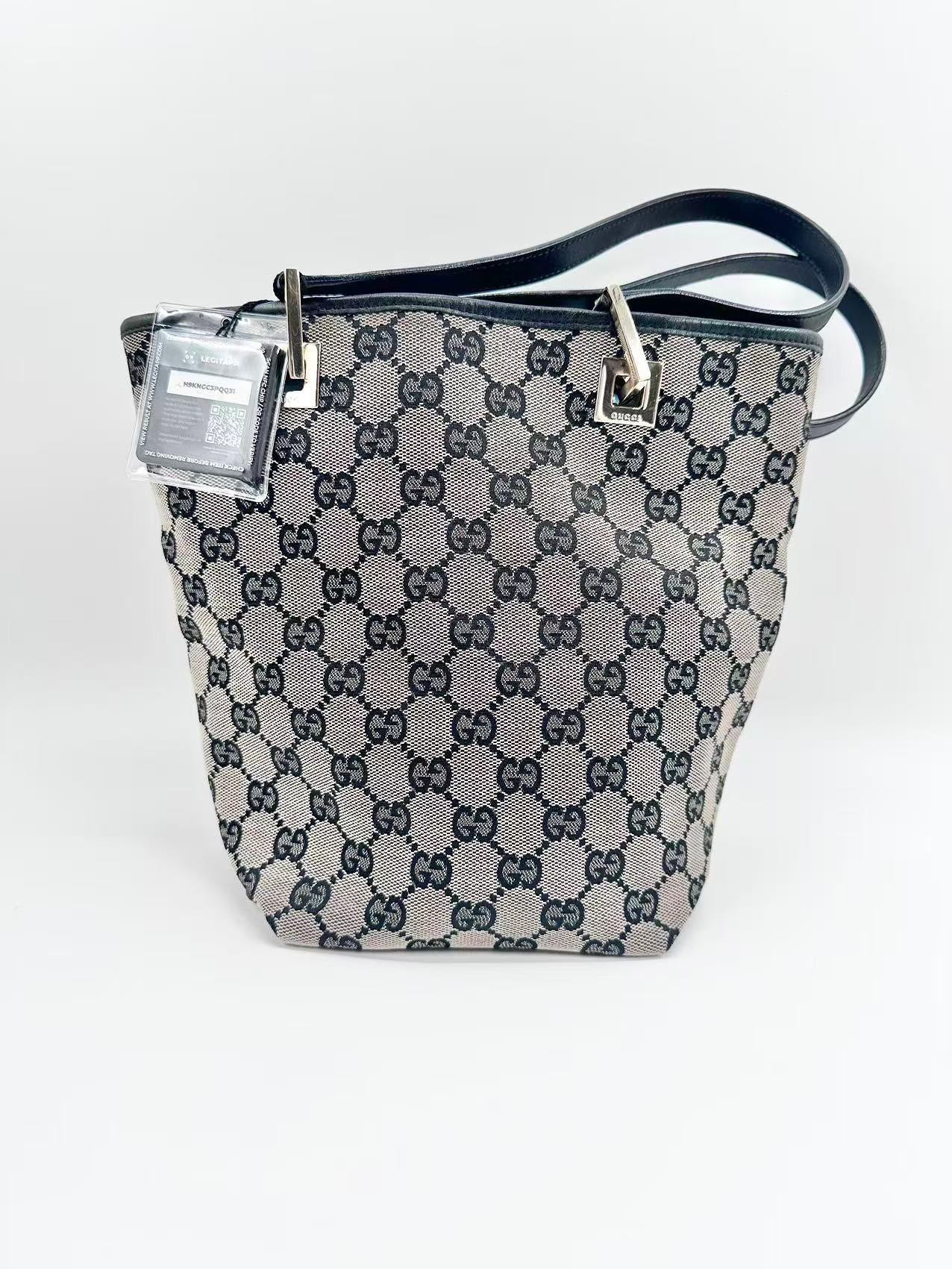 GUCCI canvas Tote Bags Original GG Print Bucket Tote Bag Leather Top Handles For Daily Commute
