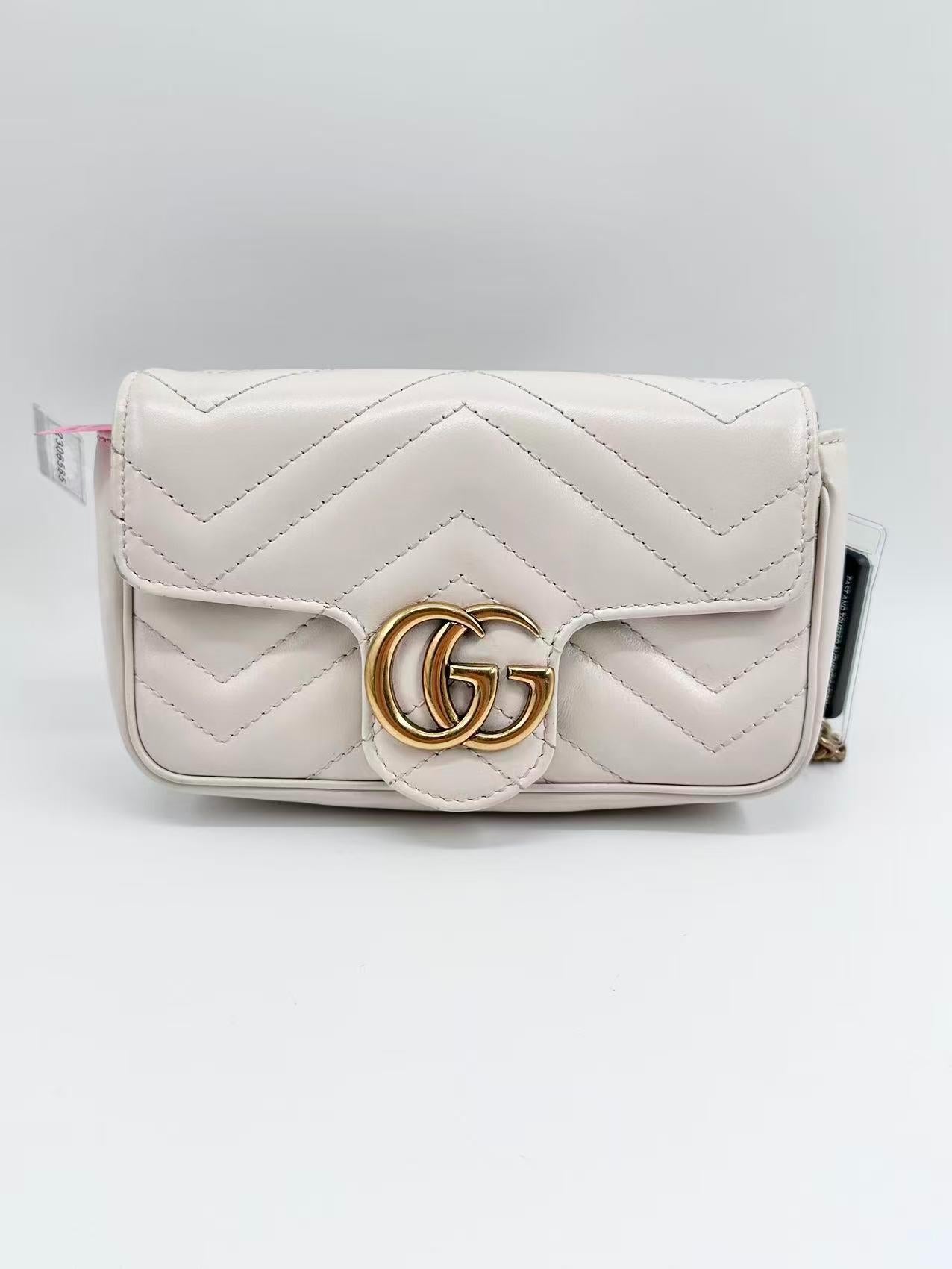 GUCCI Calfskin GG Marmont Supermini Macaron white Shoulder Bag