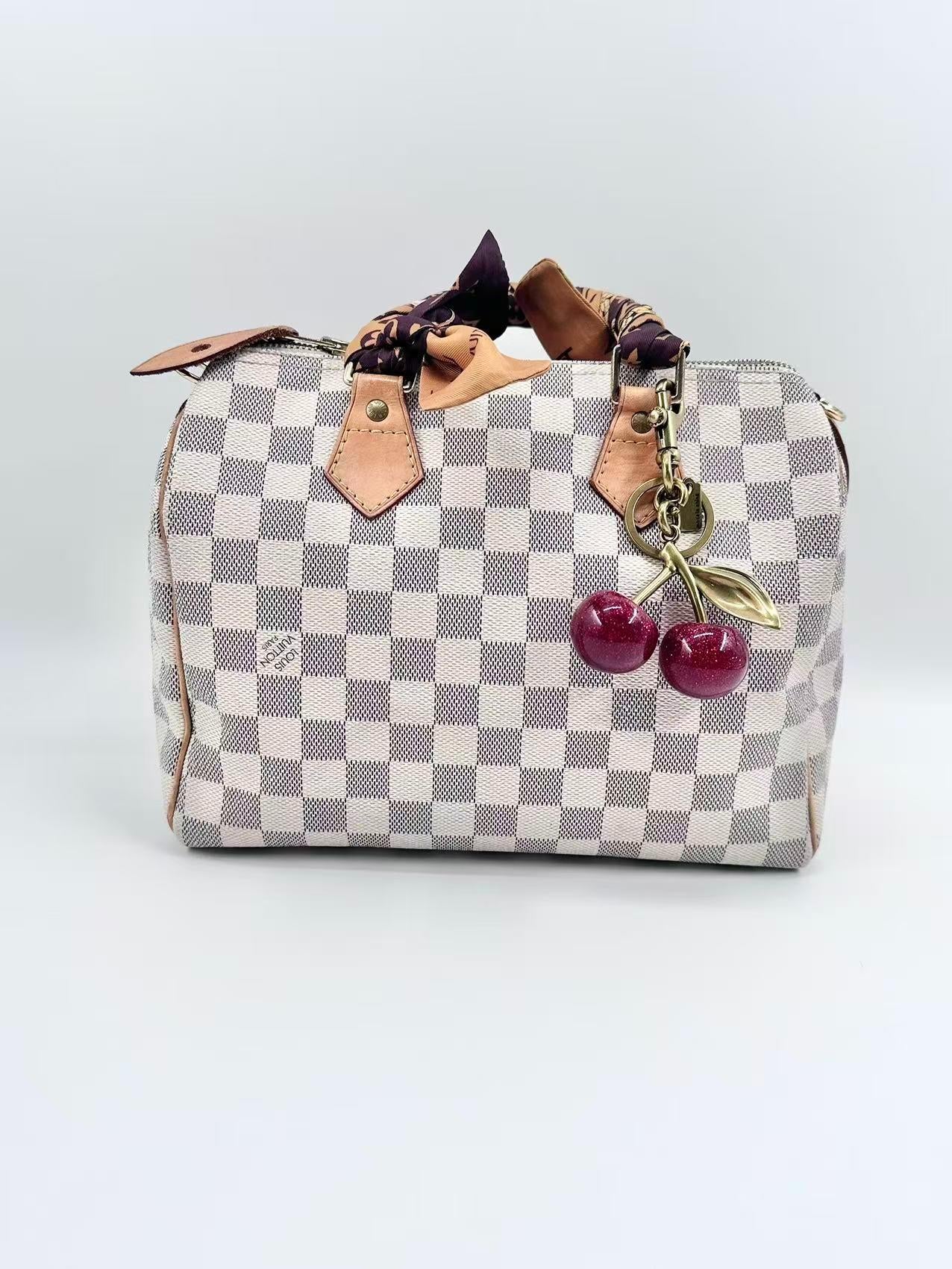 Louis Vuitton pvc Tote Bags Damier Azur speedy Tote Bag with Brown Leather Handles and Gold Hardware