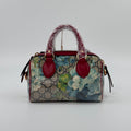 Pre‑owned Gucci Mini Boston GG Supreme Blooms Floral Print Top Handle Shoulder Handbag