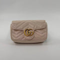 Pre‑owned Gucci GG Marmont White Chevron Quilted Leather Chain Crossbody Bag