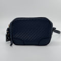 Pre‑owned Gucci Guccissima Navy Blue Embossed Leather Camera Crossbody Bag