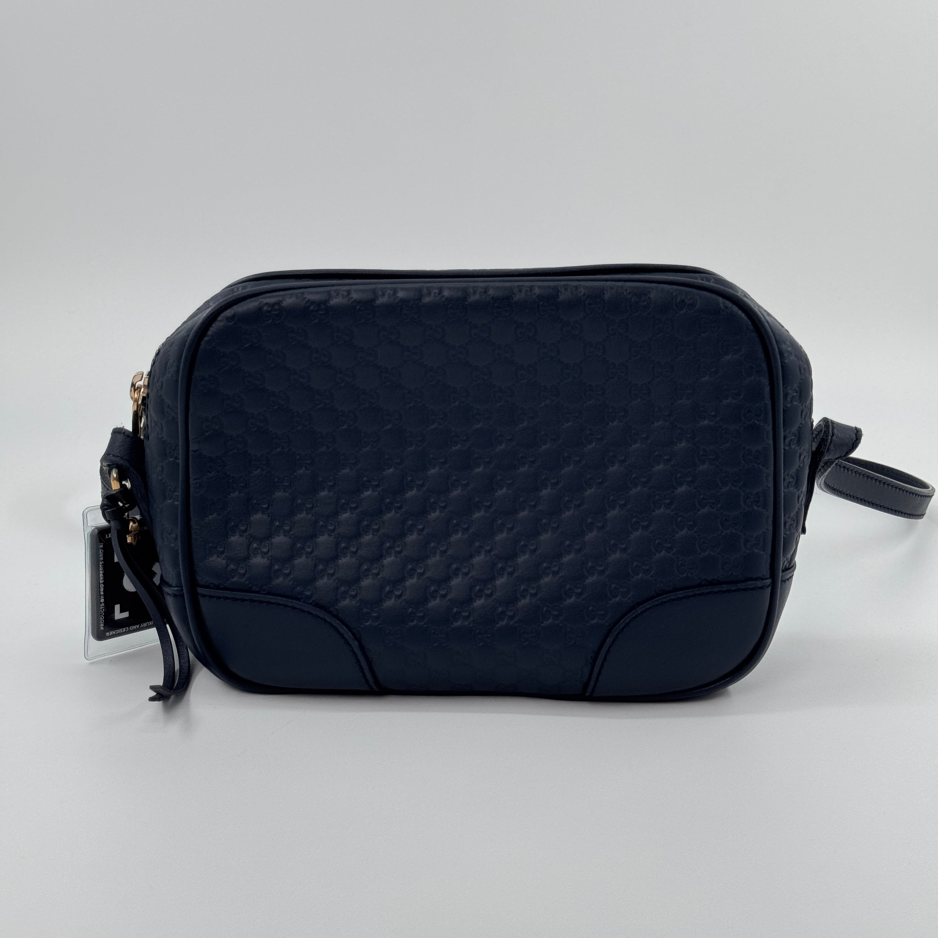 Pre‑owned Gucci Guccissima Navy Blue Embossed Leather Camera Crossbody Bag