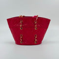 Chanel Vintage Red Quilted Lambskin Chain Shopping Tote Bag